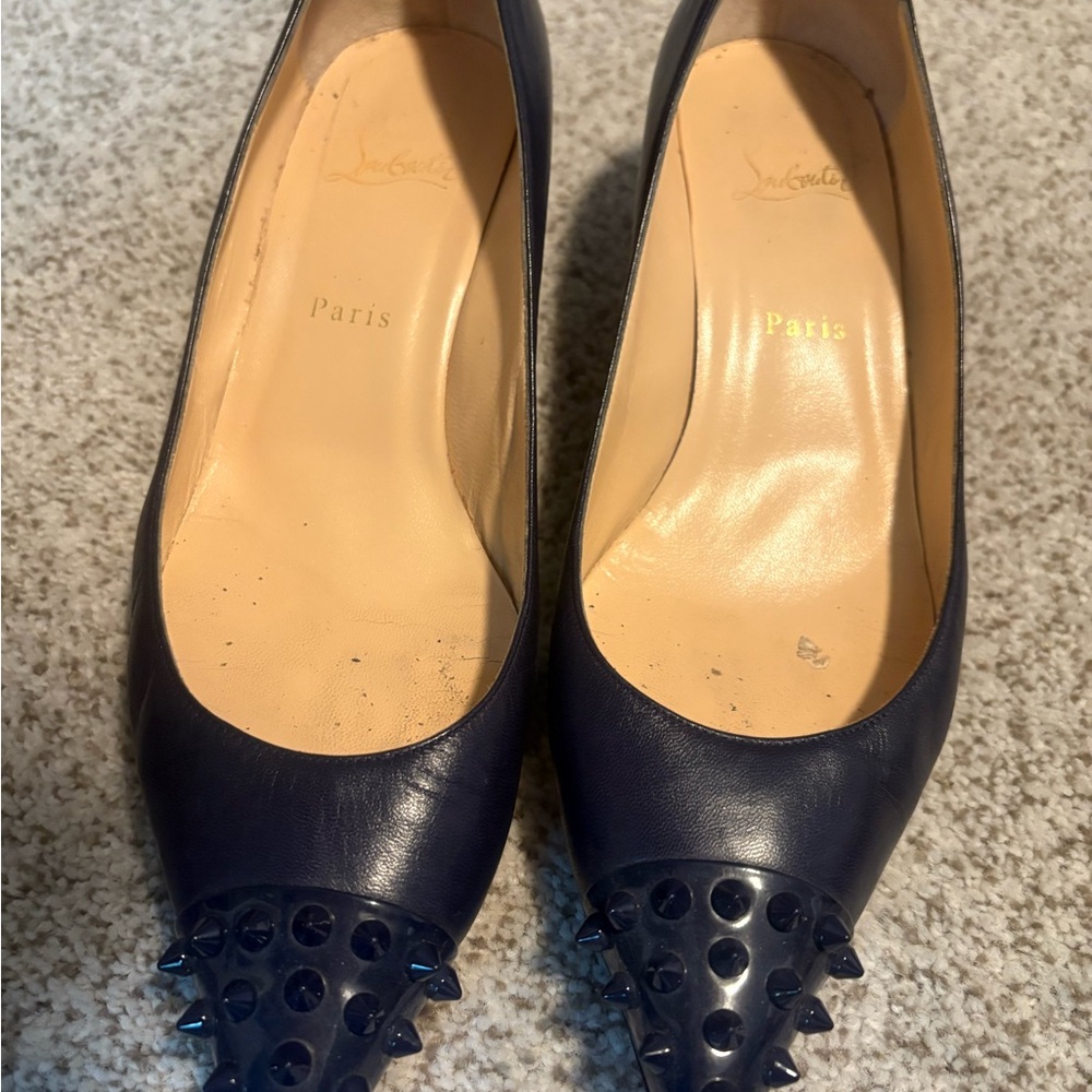 Christian Louboutin Toe Spike Kitten Heels 42 navy blue
